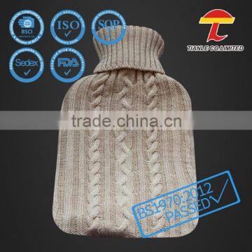 High quality rubber hot water bottle with cabel design knitted cover