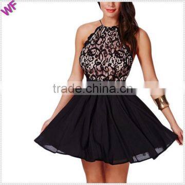 Fashion Lace Halter Dress, Short A-line Dress halter Top Evening Dress                        
                                                Quality Choice