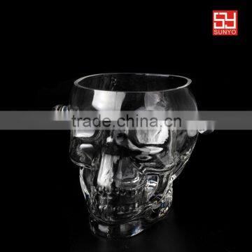 Special design skull shaped lead crystal manufacture customized size ice bucket with ear luxury club