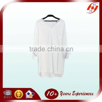New design Comfortable Lady Viscose V neck long blouse pattern plus size loose white shirt for fat woman