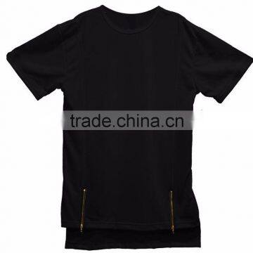 front zipper t-shirts/front short panel t-shirts/round neck t-shirts