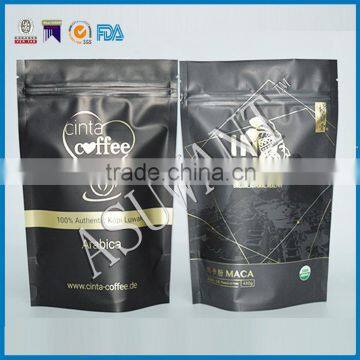 factory printing matt black coffee drip foil inside bag valve with zip lock and tear notch