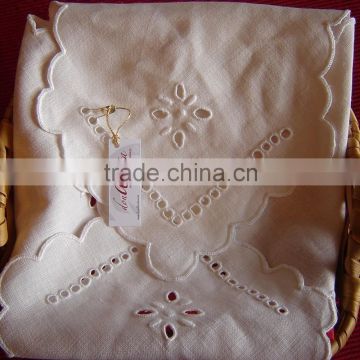 Handmade embroidered bread basket cover in linen