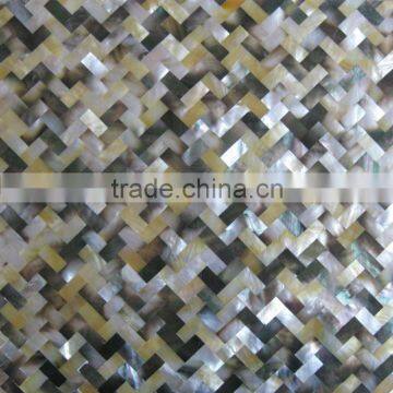 Yellow seashell and black MOP mosaic tile herringbone pattern