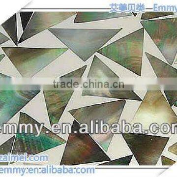 Random triangle black mother of pearl mosaic wall tiles with white glue