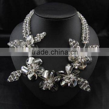 Dazzling statement Fashion clear acrylic flower neckalce double layered plastic beads chain necklace