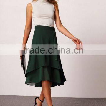 2016 lady cheap price two layers light chiffon skirt midi skirt
