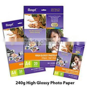 Quality A4/letter size professional premium high glossy RC inkjet photo paper 240g printed by dye&pigment ink,20 sheets one pack