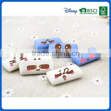 Wholesale children fancy funny cute erasers sets in bule or white color printed cute face