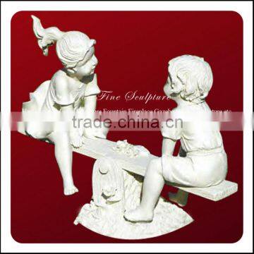 Outdoor Garden White Children Playing Statue