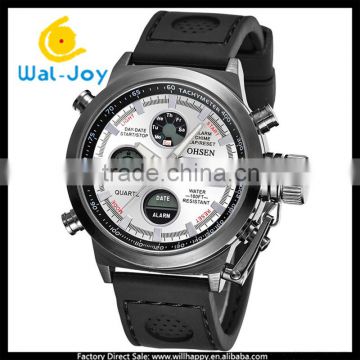 WJ-5252-2 5ATM waterproof OHSEN brand quartz and digital double movement stainless steel back sport watches