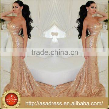 PS-15 Ornate Sparkling Sequind Evening Party Gown Sleeveless Floor Length Sweetheart Gold Prom Dresses with Trian