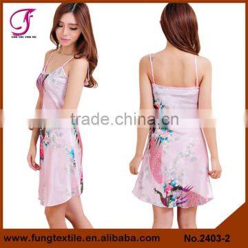 2403 Women Peacock Pattern Kimono Two-piece Set Satin Robe photo-3