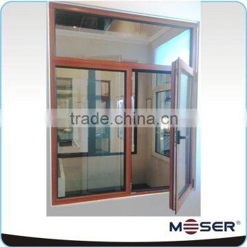 Thermal break aluminum double glazed fixed open inward wood grain window