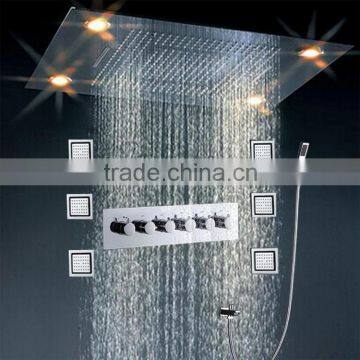 Luxury led rain shower kits 600*800mm embeded ceiling rainfall shower systems with brass body spray heads