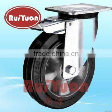 European style mold on elastic rubber wheel double brake heavy duty caster