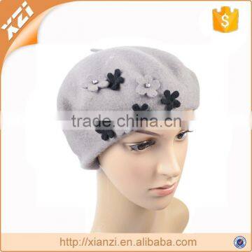 Girls Beret Flowers Winter Wool Cap Female Beanie With Flowers