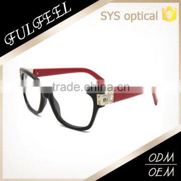 High quality acetate optical frame with spring hinge jewelry decoration