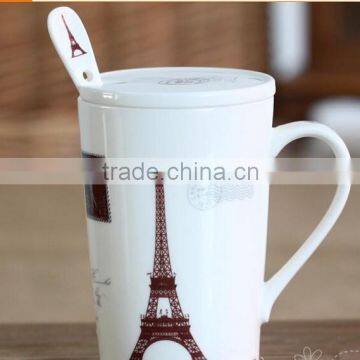 Hot-selling Summer New Creative Iron Tower and Statue of Liberty Ceramic Office Mug With Cover and Spoon photo-4