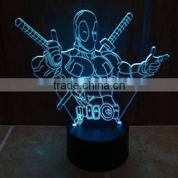 3D Optical Night Light Deadpool 7 RGB Light Colors 10 LEDs AA Battery or DC 5V Mixed Lot photo-5