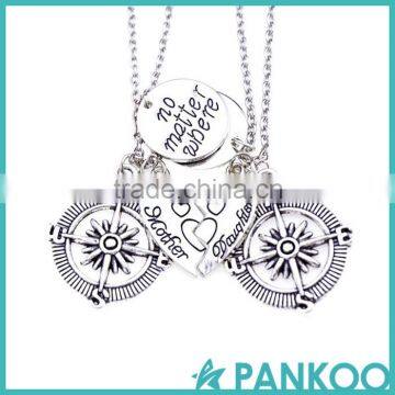2016Mother&Daughter half broken heart and two piece double necklace set with compass necklace set
