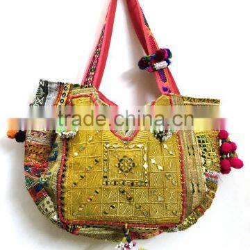 Banjara Handbag Bohemian Tribal Gypsy Ethnic Indian handbags with tassels, pom-pom and coin