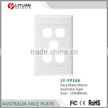 LY-FP166 5 port RJ45 RJ11 Australia Faceplate without Shutter