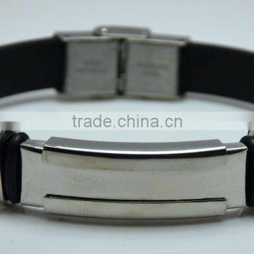 China Supplier Jewelry Silver Stainless Steel Punk Mens Smooth Bangles Cow Leather Wrap Bracelets