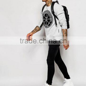 Daijun High Quality no Zipper and no Pocket 100% Cotton Round Neck Grey Silk- Printing on the Chest Logo Men Led Hoodie photo-4