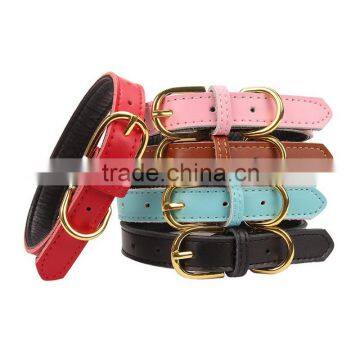 Basic Classic Padded Genuine Leather Dog Collars for Cats Puppy Small Medium Dogs