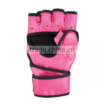 Pink Leather MMA Gloves