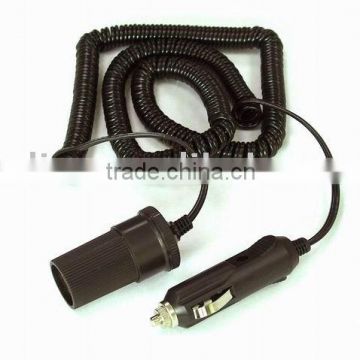 Coiled extension cord with cigarette socket