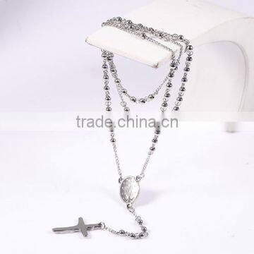Most Popular New Fashion Jesu Cross Silver Beads Chain Necklace for Christmas Gift photo-3