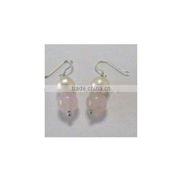 SILVER PEARL AND PINK STONE EARRINGS 16687