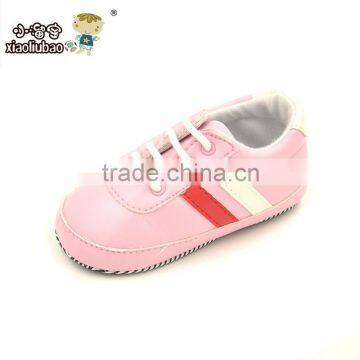 Hot Selling 2016 Newest Cute and fancy soft sole leather baby girl shoes Pink in stock