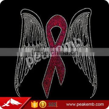 Pink Ribbon Rhinestone Transfer Wing Hotfix Heat Transfer Motif