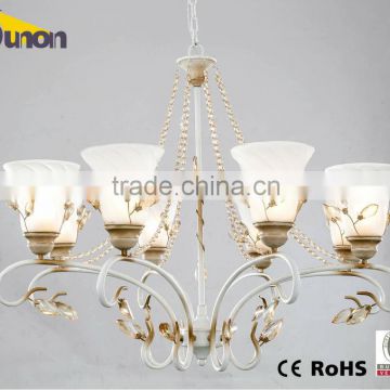 8 light wrought iron antique ivory white finish with glass shade chandelier