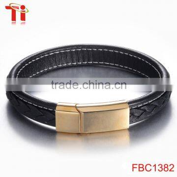 Genuine Leather Rope Magnetic Bracelet Locking Stainless Steel Bracelet for Men photo-3