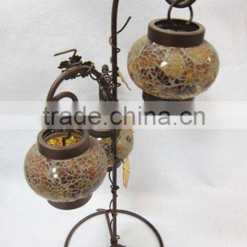 Handmade Mosaic Glass Lantern with iron stand