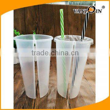 24oz Disposable Twins Cups / Plastic Drinking Cup With Straw With Lids photo-2
