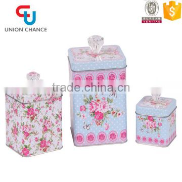 3pcs Cuboid-Shaped Sugar Coffee Tea Tin Box Tin Canister Set