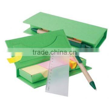 Hardcover box cover sticky note memo set with ruler and pens