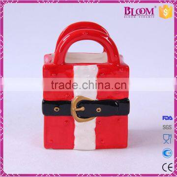 Handmade Craft Ceramic Christmas Red Gift Basket photo-3