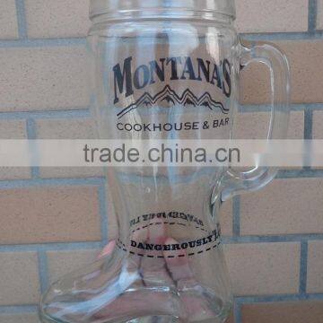 Machine-made boot shaped beer glass mug with handle