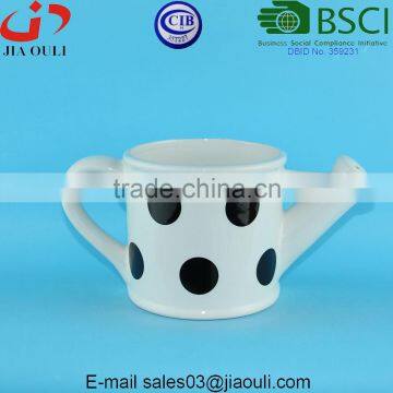 With Black Polka Dots Ceramic Watering Can Shape Garden Pots and Planters Flower Pots photo-6