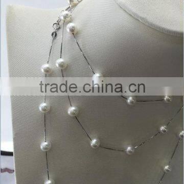 Silver 9-10mm White Freshwater Pearls Necklace Designs photo-2