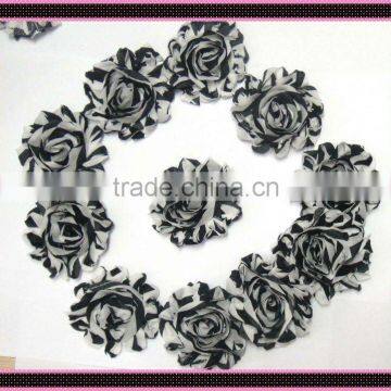 2" 3" 4" zebra design printed shabby lace rosette flower