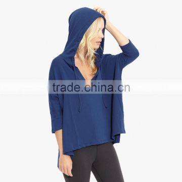 Wholesale women loose casual t shirt with hood