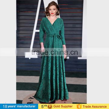 2017 fashion ladies long sleeve wrap lace floor long maxi elegant evening dresses with picture