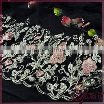 Colorful metallic embroidery mesh fabric, elegant big floral embroidery fabric